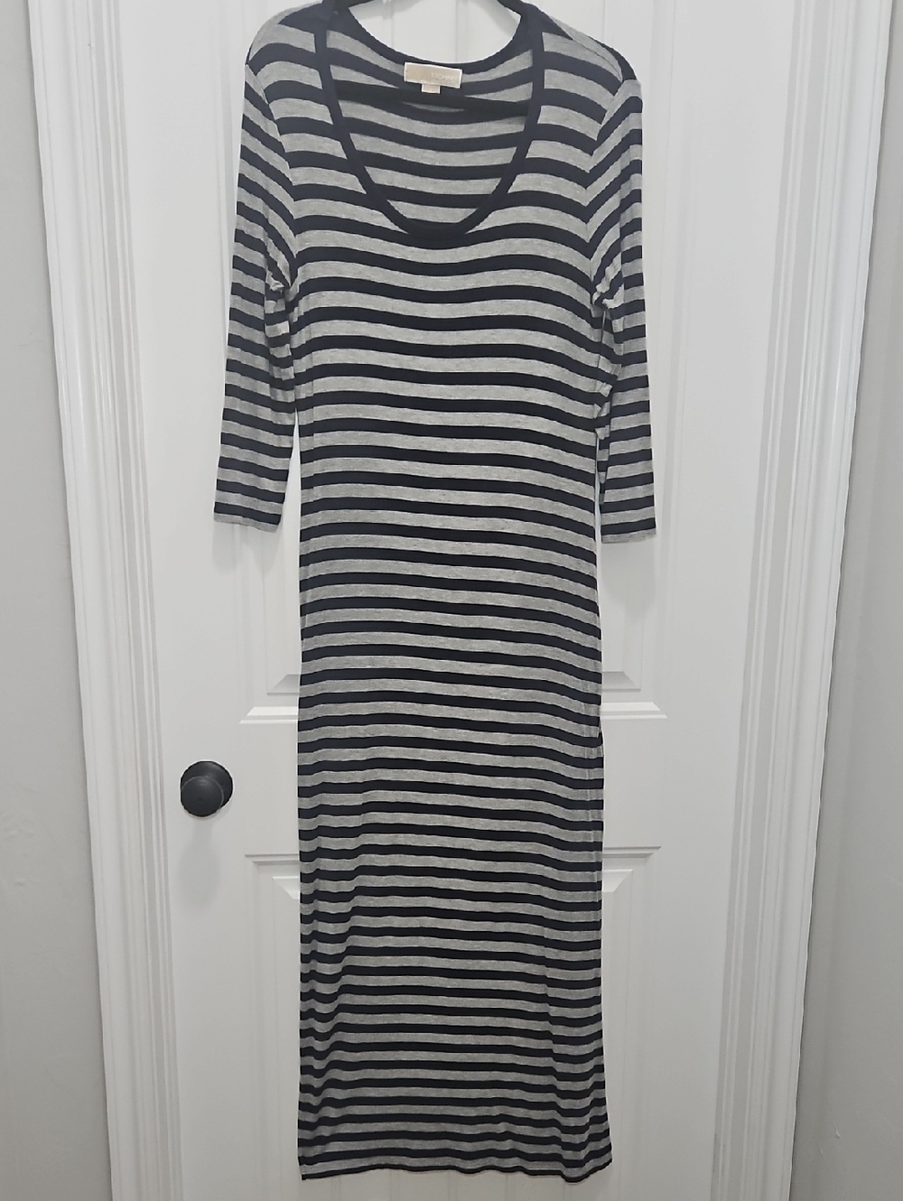 MICHAEL Michael Kors Navy Blue and Gray Striped Jersey Knit Maxi Dress Small